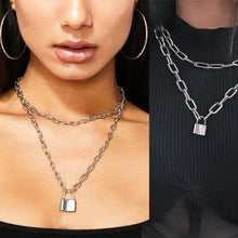 Load image into Gallery viewer, Punk Double Layers Lock Chain Necklace Women Gothic Link Chain Stainless Steel Metal collar Padlock Pendant Statement Necklace