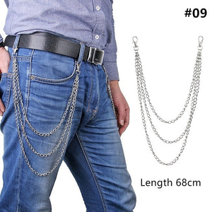 Long Metal Wallet Chain Leash Pant Jean Keychain Ring Clip Men's Hip Hop Jewelry
