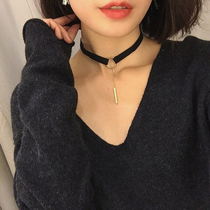 Pendant Choker Necklace Black Velvet Belt Strip Tassel Chains Women Jewelry Vintage Round Choker Necklace Collar Jewelry x178